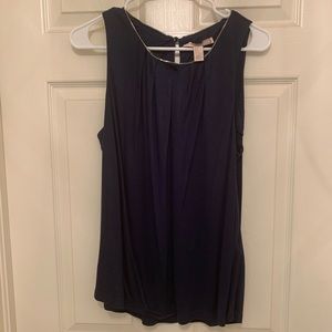 Navy Sleeveless Top w/ Chain Detail Neckline